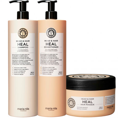 Maria Nila Head & Hair Heal Shampoo 1000ml & Conditioner 1000ml & Masque 250ml