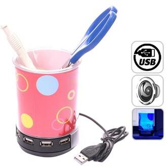 USB-huvpennhållare med 4 portar med LED-ljus och högtalare USB-huvpennhållare med 4 portar med LED-ljus och högtalare