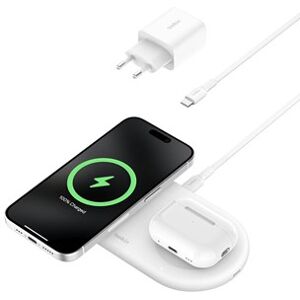 Belkin Qi2 15W 2-in-1 Wireless Charging Pad + 5W USB-C Port, White