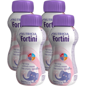 Nutricia Fortini, komplett, drickfärdigt, barnkosttillägg, jordgubb 4 x 200 ml