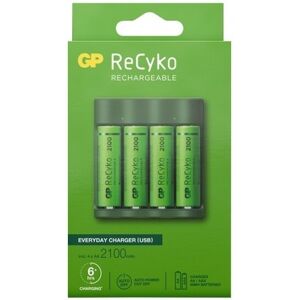 GP Batteries ReCyko Everyday-batteriladdare B421 (USB) inkl 4st AA 2100mAh NiMH-batterier