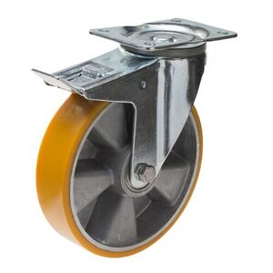 Swede-Wheel Industrihjul 200 mm med platta 135x110 mm, aluminiumnav, PUR-bana, totalbroms