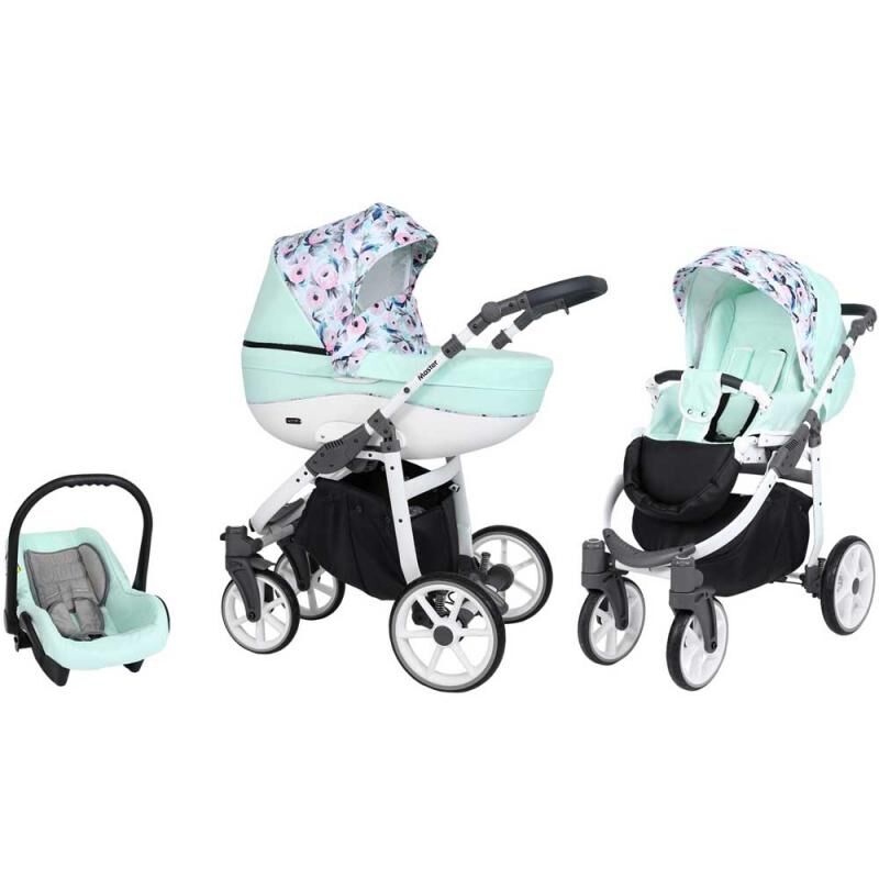 Master White Barnvagn Travel System - Turquoise/Blooms