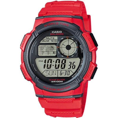 Casio Youth AE-1000W-4AVDF World Time Digital Sportklocka - Rött Resinarmband Casio Youth AE-1000W-4AVDF World Time Digital Sportklocka - Rött Resinarmband