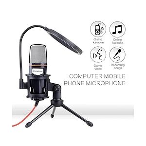 LightInTheBox professionell studiomikrofon trådbunden kondensor karaoke mikrofon datormikrofoner stötfäste3,5 mm kabel för pc för media