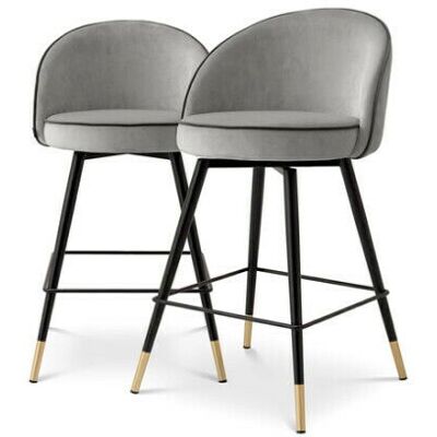 Eichholtz Cooper barstolar roche light grey velvet 2-set Eichholtz Cooper barstolar roche light grey velvet 2-set
