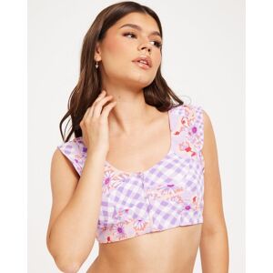 Only - Crop tops - Purple Rose Flower Check - Onlmadeline S/S Open Back Crop Top - Toppar & T-shirts Small Purple Rose Flower Check female