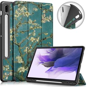 Kamda Fodral med Prunus-mönster till Galaxy Tab S7 FE med 3-delat ställ