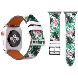 Kamda Armband för Apple Watch 38/40/41mm PU-läder gröna blad rosa blommor