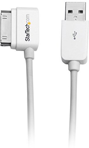 USB2ADC1ML StarTech.com USB iPhon/iPad och iPod laddningskabel – USB till Apple 30-stifts dockanslutning/kontakt datakabel – vit Vänstervinklad 91cm Vit