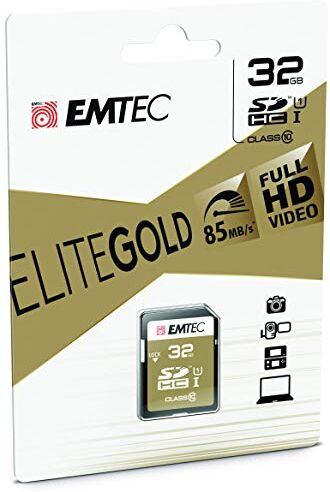 ECMSD32GHC10GP Emtec 32 GB Class10 Gold + minneskort SDHC klass 10 – minneskort (32 GB, SDHC, klass 10, 85 MB/s, svart, brun)