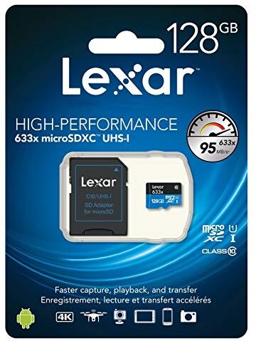 LSDMI128BBEU633A Lexar  Micro SDHC 633x UHS-I-minneskort med SD-adapter, 128 GB LSDMI128BBEU633A Lexar  Micro SDHC 633x UHS-I-minneskort med SD-adapter, 128 GB