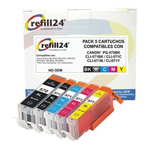 refill24 Kompatibla bläckpatroner för Canon pgi-570 XL cli-571 XL (1PGBK, 1BK, 1 °C, 1 m, 1Y)