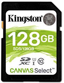 SDS/128GB Kingston Canvas Select SD-kort SDS 128 GB minneskort (hastigheter av klass 10 UHS-I, upp till 80 MB/s läsåtkomst) SDS/128GB Kingston Canvas Select SD-kort SDS 128 GB minneskort (hastigheter av klass 10 UHS-I, upp till 80 MB/s läsåtkomst)