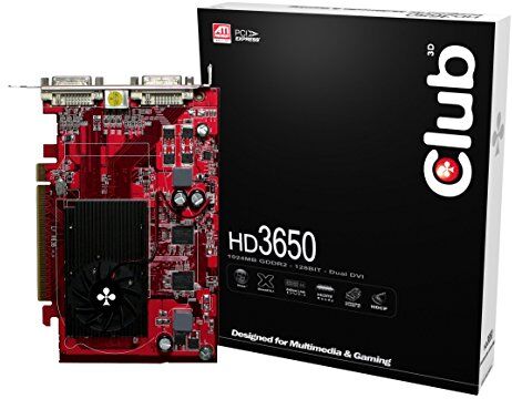CGAX-36524DDY Club 3D ATI Radeon HD3650 grafikkort (PCI-Express, 1 GB GDDR2-minne, Dual DVI, 1 GPU) CGAX-36524DDY Club 3D ATI Radeon HD3650 grafikkort (PCI-Express, 1 GB GDDR2-minne, Dual DVI, 1 GPU)