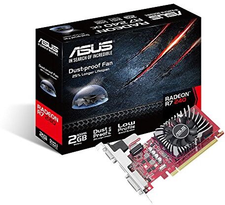 90YV0BG1-M0NA00 Asus Radeon R7 240 2 GB GDDR5 grafikkort med låg profil, dammsäker fläkt, GPU Tweak II, Auto-Extreme Technology, grafikkort med låg profil, 3 års garanti 90YV0BG1-M0NA00 Asus Radeon R7 240 2 GB GDDR5 grafikkort med låg profil, dammsäker fläkt, GPU Tweak II, Auto-Extreme Technology, grafikkort med låg profil, 3 års garanti