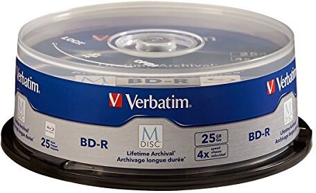 98909 Verbatim 98809 M-DISC BD-R 25GB/1-4x, 25-Disc Cakebox 98909 Verbatim 98809 M-DISC BD-R 25GB/1-4x, 25-Disc Cakebox