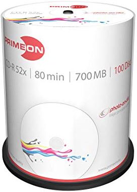 4260027611061 Primeon CD-R 80 min/700 MB/52 x Cakebox (100 skiva), foto-on-disk yta, bläckstråle i full storlek tryckbar 4260027611061 Primeon CD-R 80 min/700 MB/52 x Cakebox (100 skiva), foto-on-disk yta, bläckstråle i full storlek tryckbar