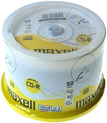 624006 Maxell CD-R 52x vit helansikte bläckstråle utskrivbar yta 50 skivor i spindelpaket