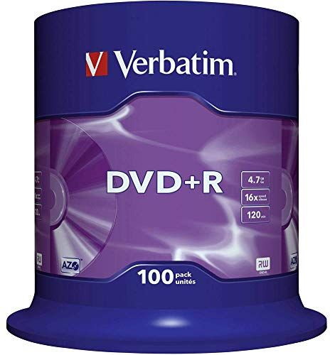 43551 Verbatim DVD+R – 4,7 GB, 16x brännhastighet med lång livslängd och repskydd, 100-pack spindel, matt silver