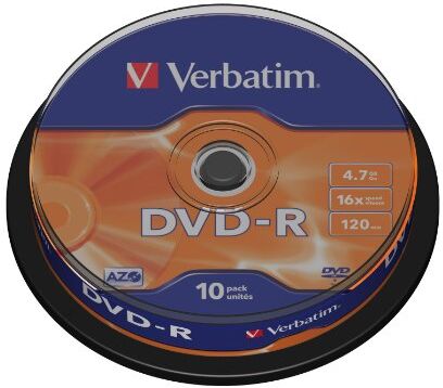 1206432 Verbatim DVD-R-skivor med AZO-skydd 10 spindelpack, storpack 10 x DVD-R tomma skivor med repskydd i hård päls och AZO-skydd mot UV, 16x hastighet, 4,7 GB 1206432 Verbatim DVD-R-skivor med AZO-skydd 10 spindelpack, storpack 10 x DVD-R tomma skivor med repskydd i hård päls och AZO-skydd mot UV, 16x hastighet, 4,7 GB