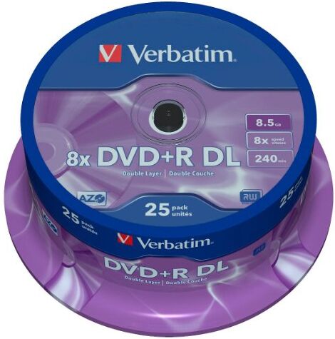 43757 Verbatim DVD+R dubbla lager 8 x matt silver 25 pk spindel 8,5 GB DVD+R DL 251356–DVD+RW (8,5 GB, DVD+R DL, 25 cm x 120 mm, axel) 43757 Verbatim DVD+R dubbla lager 8 x matt silver 25 pk spindel 8,5 GB DVD+R DL 251356–DVD+RW (8,5 GB, DVD+R DL, 25 cm x 120 mm, axel)
