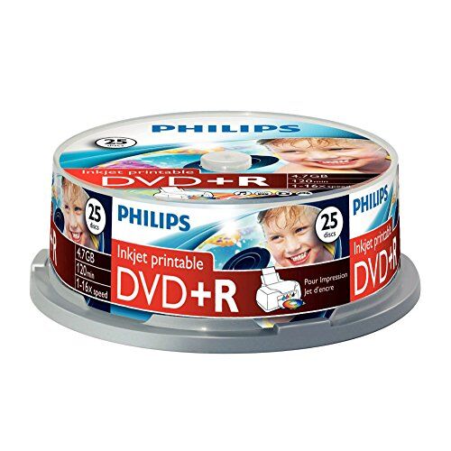 DR4I6B25F/00 Philips DVD+R Rohlinge (4,7 GB data/ 120 minuter video, 16 x höghastighetsinspelning, 25 spindel, inkjet printable)