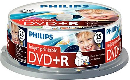 DR4I6B25F/00 Philips DVD+R Rohlinge (4,7 GB data/ 120 minuter video, 16 x höghastighetsinspelning, 25 spindel, inkjet printable)