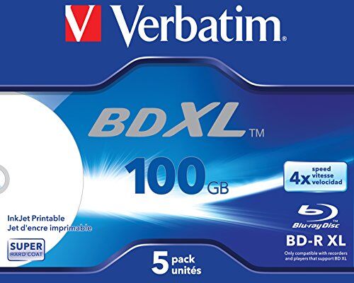 43789 Verbatim BD-R XL – 100 GB, 4x skrivhastighet och skrivbar med Hardcoat Scratch Guard, 5-pack, Jewel Case 43789 Verbatim BD-R XL – 100 GB, 4x skrivhastighet och skrivbar med Hardcoat Scratch Guard, 5-pack, Jewel Case