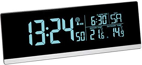 TFA Dostmann Multifärg digital radioväckarklocka med färgförändring och utomhustemperatur, plast, svart, L 225 x B 70 x H 115 mm