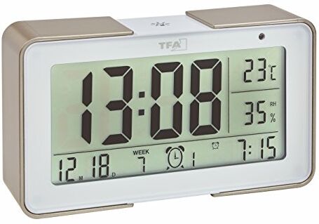 TFA Dostmann 60.2540.53 Melody radioväckarklocka, med olika väcksignaler (melodier, djurljus, larm), 14 x 4 x 8 cm, vit/champagnefärger, plast TFA Dostmann 60.2540.53 Melody radioväckarklocka, med olika väcksignaler (melodier, djurljus, larm), 14 x 4 x 8 cm, vit/champagnefärger, plast
