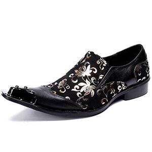 ZTKECO Klänningsskor för herr loafer herr vingspets stålhätta tryckta Oxford-skor dra på för show äkta läder (färg: svart, storlek: 9,5 UK)