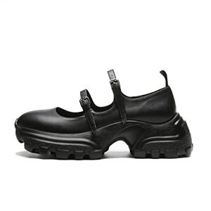 MODGE Skor för kvinnor metallspänne tjocka plattformsskor tjocka klackar dam rund huvud skor dam vardag (storlek: 5,5 UK)