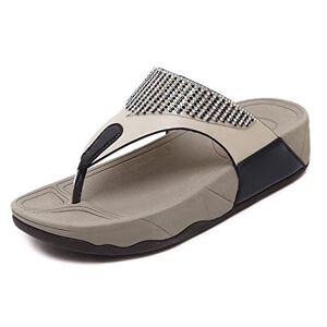 MODGE Sandaler för kvinnor flip flops damskor kilsandaler plus storlek sandaler strand strass gyllene (storlek: 2,5 UK)