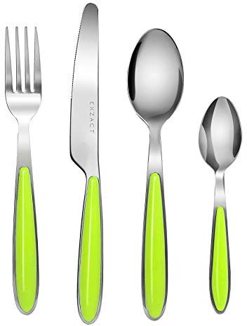 Exzact EX07-16 st bestickset – rostfritt stål med färghandtag – 4 gaffel, 4 middagsknivar, 4 middagsskedar, 4 teskedar Green X 24 Exzact EX07-16 st bestickset – rostfritt stål med färghandtag – 4 gaffel, 4 middagsknivar, 4 middagsskedar, 4 teskedar Green X 24