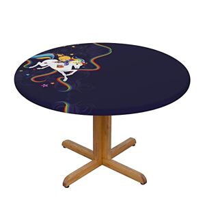 ELBULL Regnbågsfärgat ljus tryck rund bordsduk med elastisk kant för kök matsal uteplats fester (passar för 122 cm – 138 cm bord)