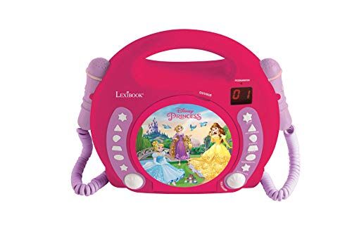 Lexibook Disney Princess Rapunzel, CD-spelare med 2 leksaks-mikrofoner, hörlursuttag, batteridriven, rosa, RCDK100DP