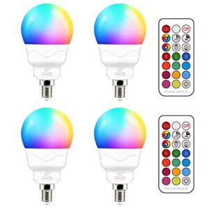 iLC E14 LED-glödlampa, 5 W, RGB färgändring, 40 W motsvarande glödlampa, 2 700 K varmvit SES liten Edison skruv golfboll ljuslampor fjärrkontroller (4-pack)
