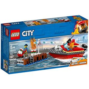 Lego 60213 City brandkår vid hamnset med vattenkanon och brandkår minifigur, badleksak för 5-åringar