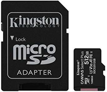 SDCS2/512GB Kingston Canvas Select Plus  microSD Minneskort, Svart 512 GB SDCS2/512GB Kingston Canvas Select Plus  microSD Minneskort, Svart 512 GB