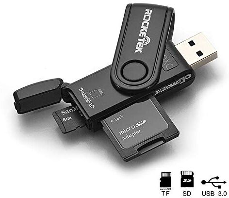 FBA_RT-CR5 USB 3.0 SD-kortläsare, Rocketek 2 kortplatser minneskortläsare med en inbyggd Micro SD-kortmössa för SDXC/SDHC/UHS-I SD-kort, TF/Micro SD-kortläsare – ta den som en USB 3.0-flashenhet FBA_RT-CR5 USB 3.0 SD-kortläsare, Rocketek 2 kortplatser minneskortläsare med en inbyggd Micro SD-kortmössa för SDXC/SDHC/UHS-I SD-kort, TF/Micro SD-kortläsare – ta den som en USB 3.0-flashenhet