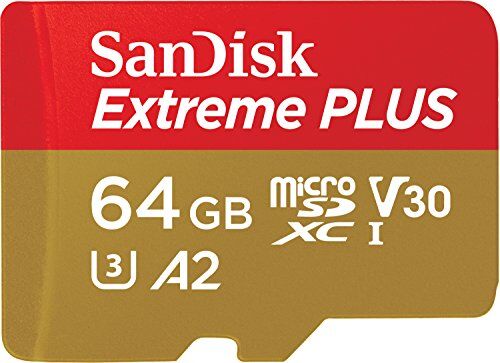 SDSQXBZ-064G-GN6MA SanDisk Extreme Plus 64 GB microSDXC Class 10 minneskort med SD-adapter, guld/röd SDSQXBZ-064G-GN6MA SanDisk Extreme Plus 64 GB microSDXC Class 10 minneskort med SD-adapter, guld/röd