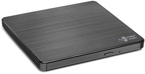 150465 Hitachi-LG GP60NB60 extern bärbar DVD-brännare med snygg design, 9,5 mm, USB 2.0, DVD-R, CD-R, DVD-RAM kompatibel, TV-port, Windows 10 och Mac OS-kompatibel, svart