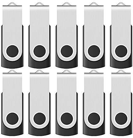 10-pack svängbar USB 2.0 2 GB flashminne minne vikbar lagring tumspak, med snoddar (2,0 2 GB, svart)