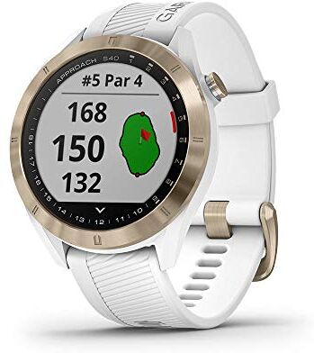 010-02140-02 Garmin Approach S40, Stylish GPS Golf Smartwatch, Lightweight with Touchscreen Display, White/Light Gold