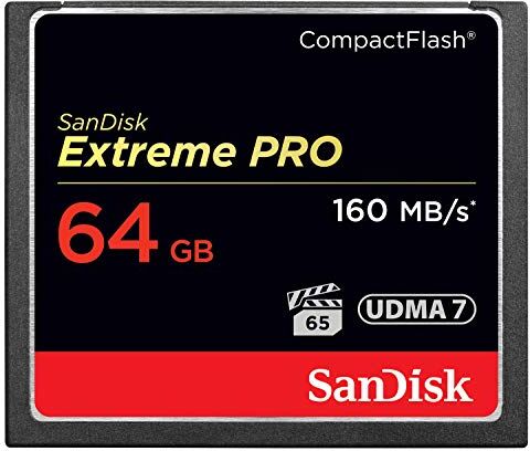 SDCFXPS-064G-X46 SanDisk Extreme Pro CompactFlash minneskort 64 GB (UDMA7, 4K UHD och Full HD-videor, VPG 65, temperaturbeständig, 160 MB/s överföring)