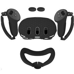 rokeblau VR Tillbehör till Meta Quest 3, VR Tillbehör Set Inklusive Controllers Cover och Headset Cover och Ansiktsskydd och Rocker Cover, Mjukt och bekvämt silikonmaterial för Q3 VR Headset (svart)