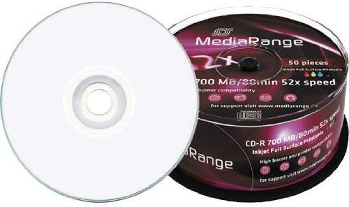MR208 CD-R MediaRange 700 MB helvit bläckstråle utskrivbar 80 minuter 50 st spindeln 52 x kaka TUB MR208 CD-R MediaRange 700 MB helvit bläckstråle utskrivbar 80 minuter 50 st spindeln 52 x kaka TUB
