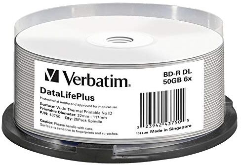 43750 Verbatim BD-R – Blu-ray-Disc 50 GB, vit utskrivbar yta, 6 x bränningshastighet, DataLifePlus, 25-pack spindel 43750 Verbatim BD-R – Blu-ray-Disc 50 GB, vit utskrivbar yta, 6 x bränningshastighet, DataLifePlus, 25-pack spindel