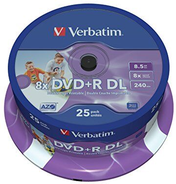 31395 Verbatim 43667 8,5 GB 8 x dubbla lager DVD+R bläckstråleskrivare – 25 pack spindel 31395 Verbatim 43667 8,5 GB 8 x dubbla lager DVD+R bläckstråleskrivare – 25 pack spindel